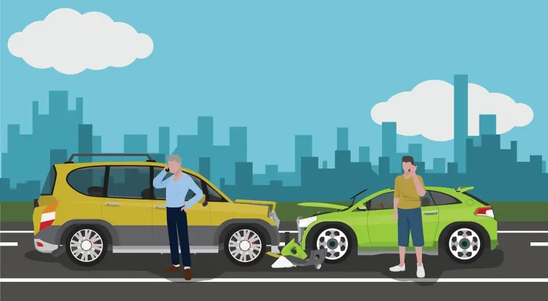 Illustration of two drivers phoning for help after a nose-to-nose collision